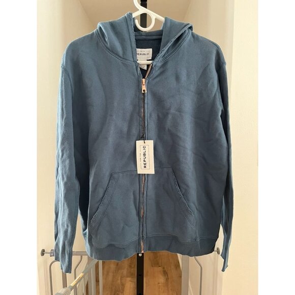 NWT For The Republic Blue Zip-Up Hoodie M 100% Cotton With Pockets & Hood - Picture 1 of 6